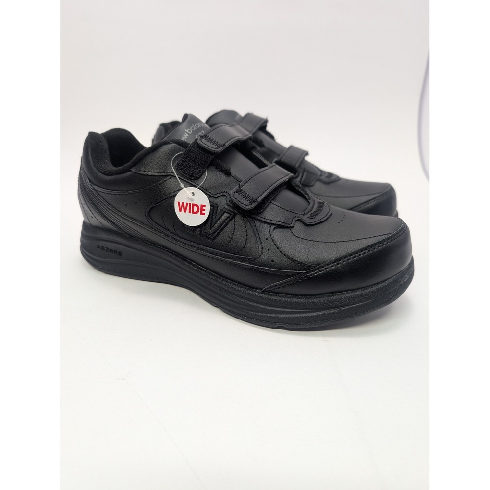 New Balance 577 Black Leather Walking Shoes WW577VK Wide 8.5 Womens Hook Loop